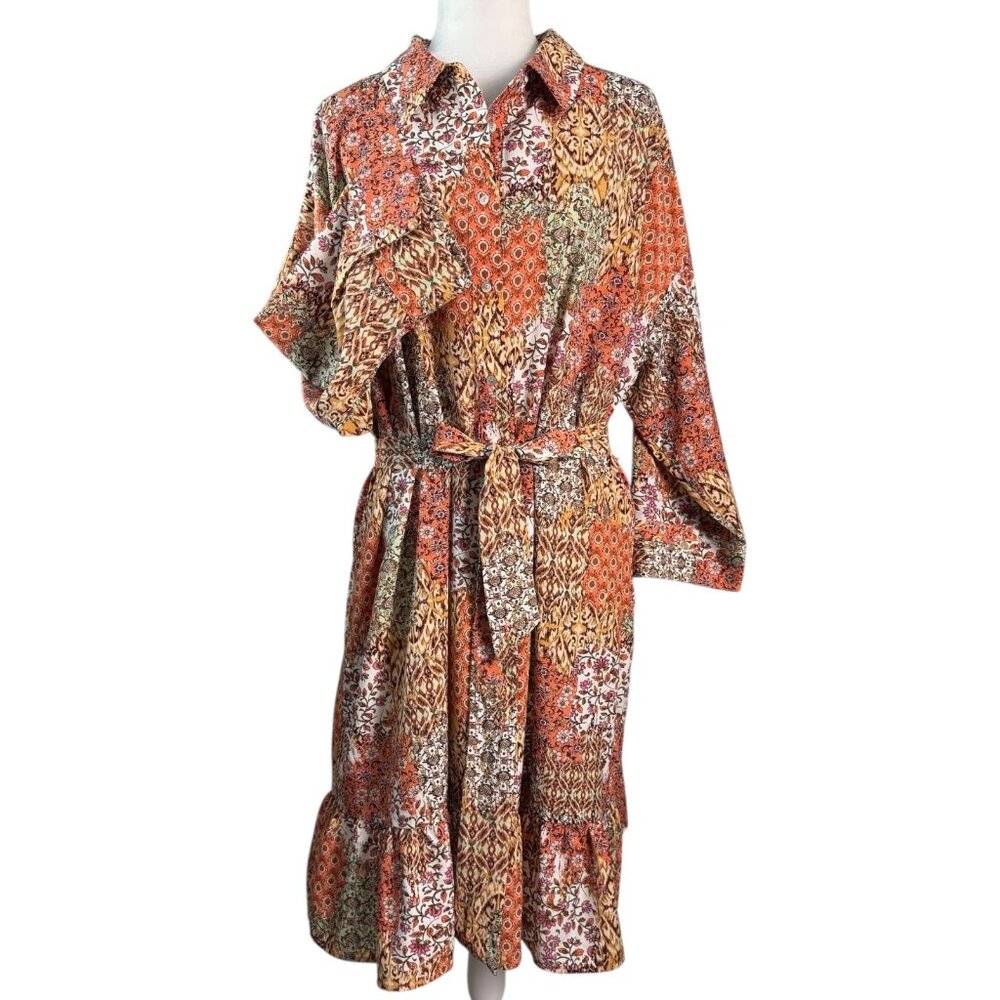 Cato Patchwork Belted Multicolor Dress Three-Quar… - image 1